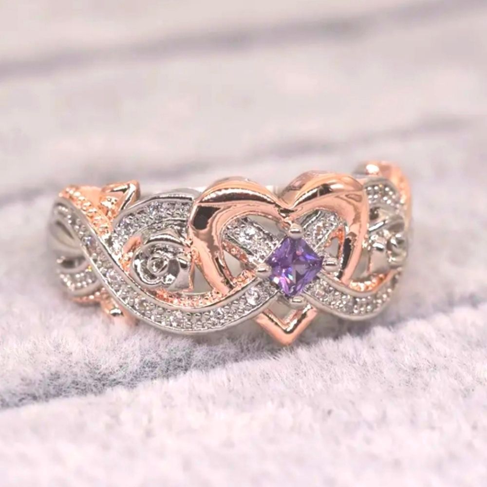 Elegant Simulated diamond Princess cut Women's Exquisite two tone ring sz 6